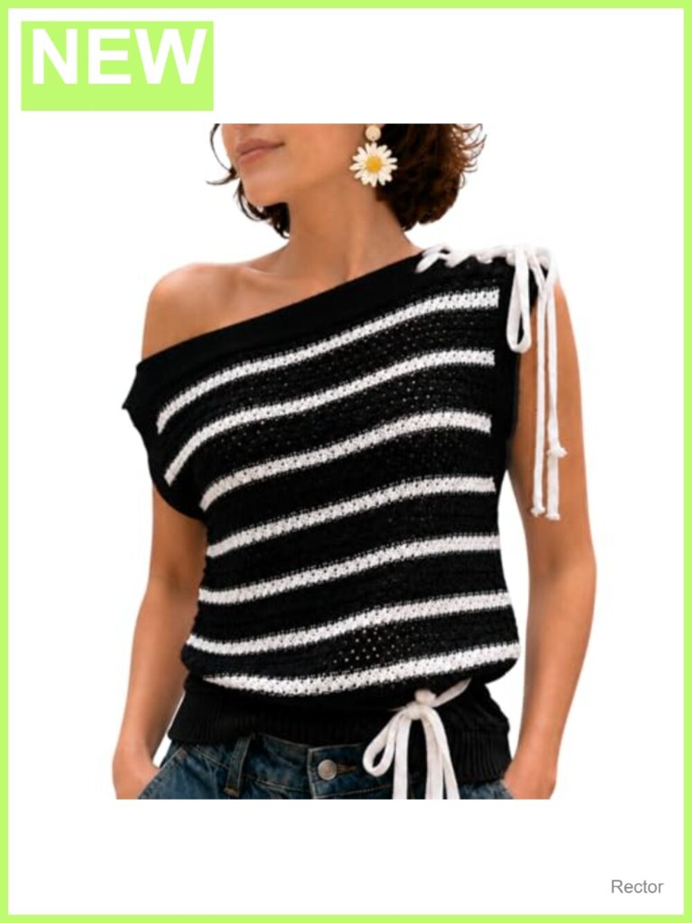 Striped Knit Sweater Vest Tie Shoulder Sleeveless Top